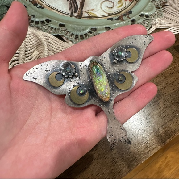 Chromafusion Jewelry - HUGE Chromafusion Luna Moth Opal & Moonstone Pendant – Sterling Silver 925 OOAK